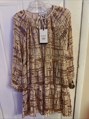 En Saison Beige Tunic with Gold Sequin Grid
